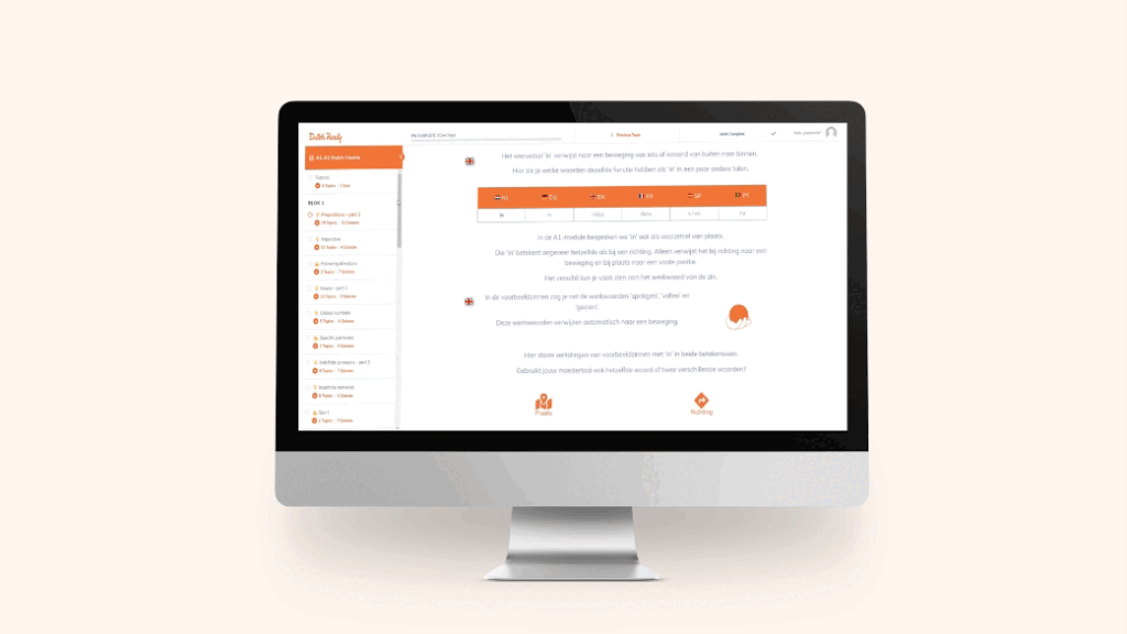Learn A1 Dutch online with Dutch Ready's e-learning