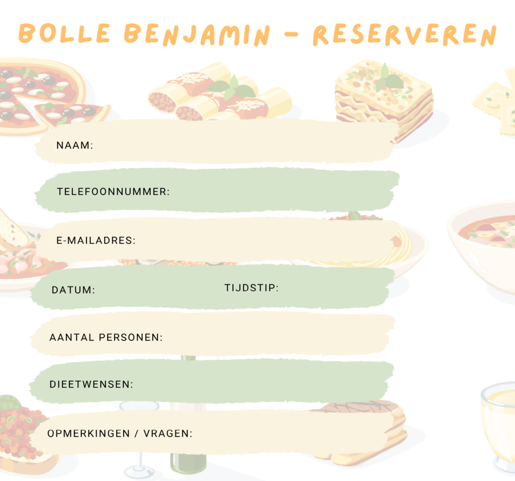 Reserveringsformulier restaurant Bolle Benjamin