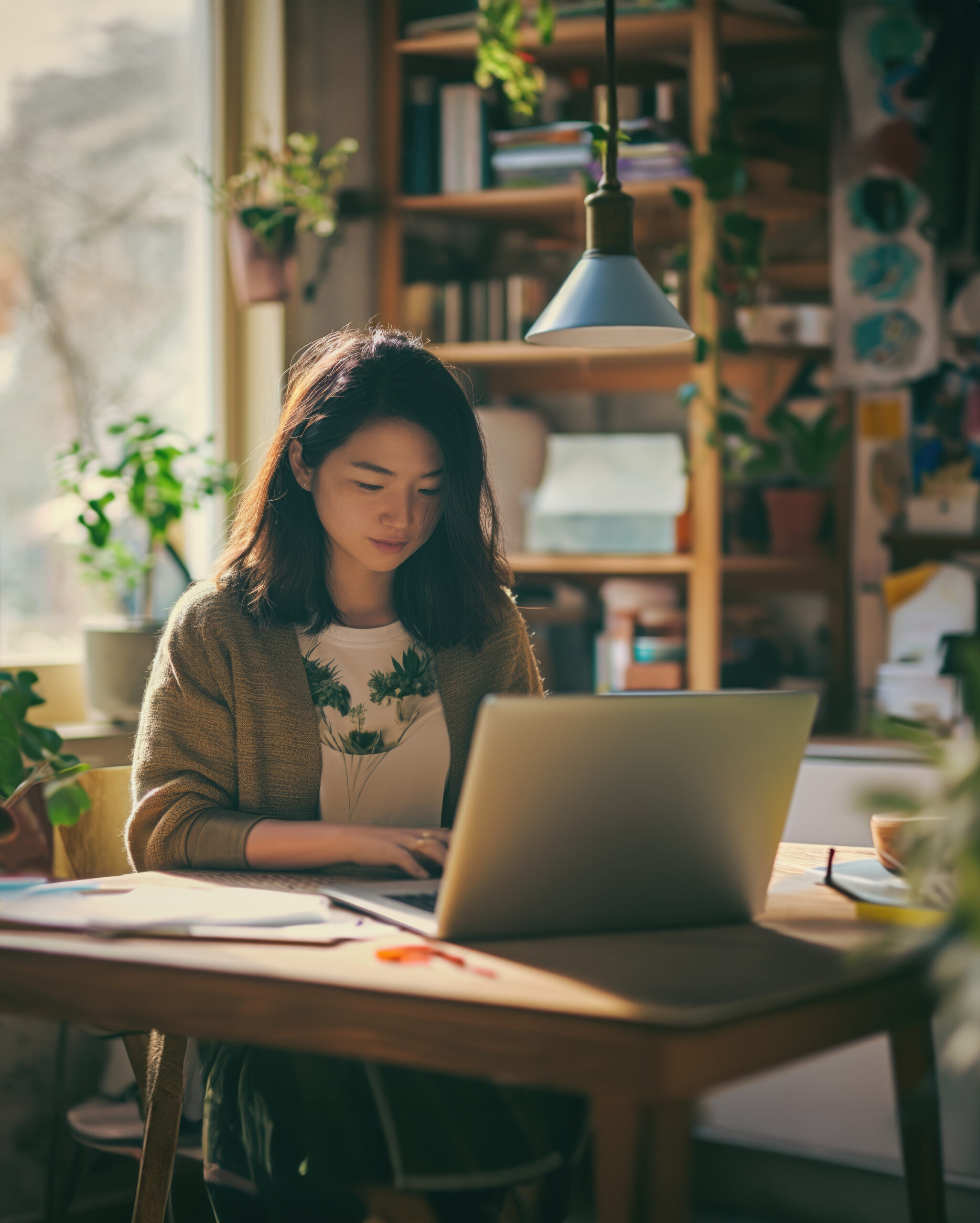 Young woman following online A2 Dutch exam preparation.