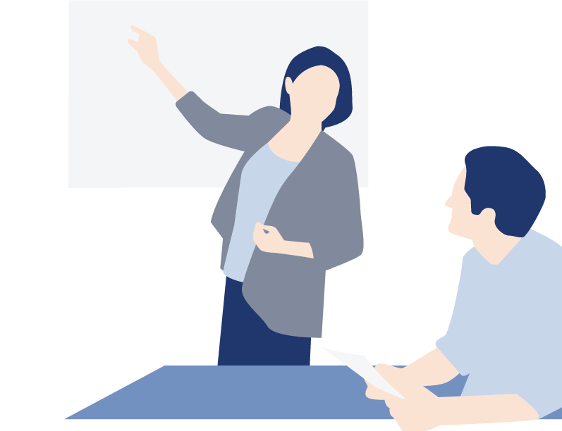 Female tutor explaining Dutch grammar to her student.