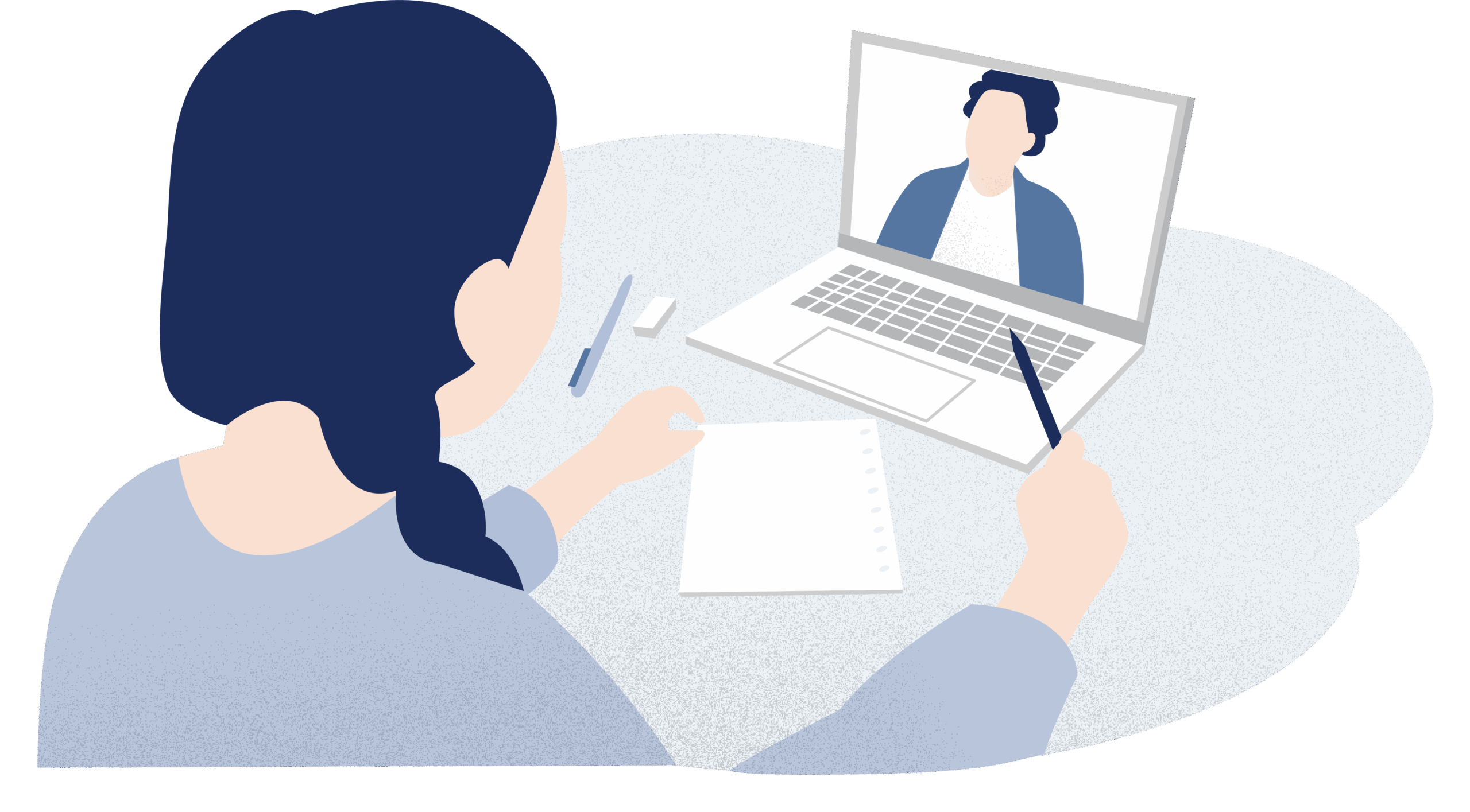 Female student talking to her Dutch tutor online.