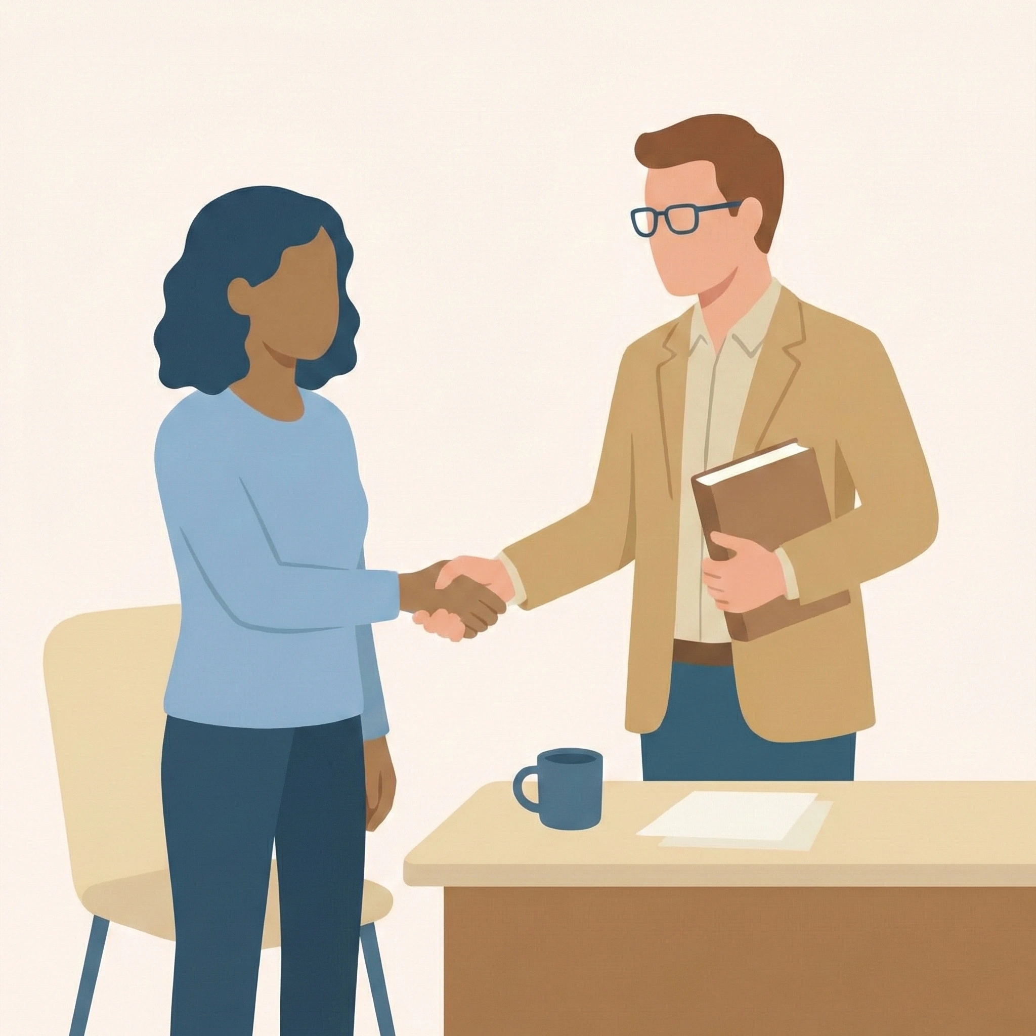 a student is taking a Dutch lesson with a private tutor. The Dutchteacher for the 1-on-1 lessons is wearing glasses and is pointing to a Dutch course book.