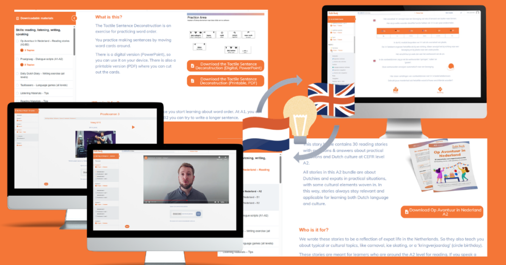 overview of the self study learning materials included in the e-learning courses for Dutch Ready Academy
